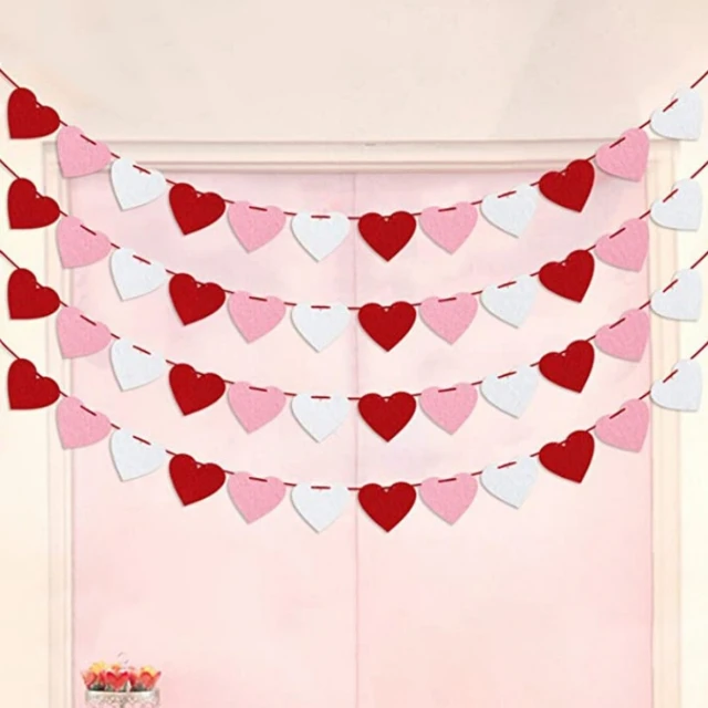 3pcs Red Hearts Felt Garland Banner Pull Flowers Valentine Wedding Birthday Party Decor Supplies Wedding Photo Props 4