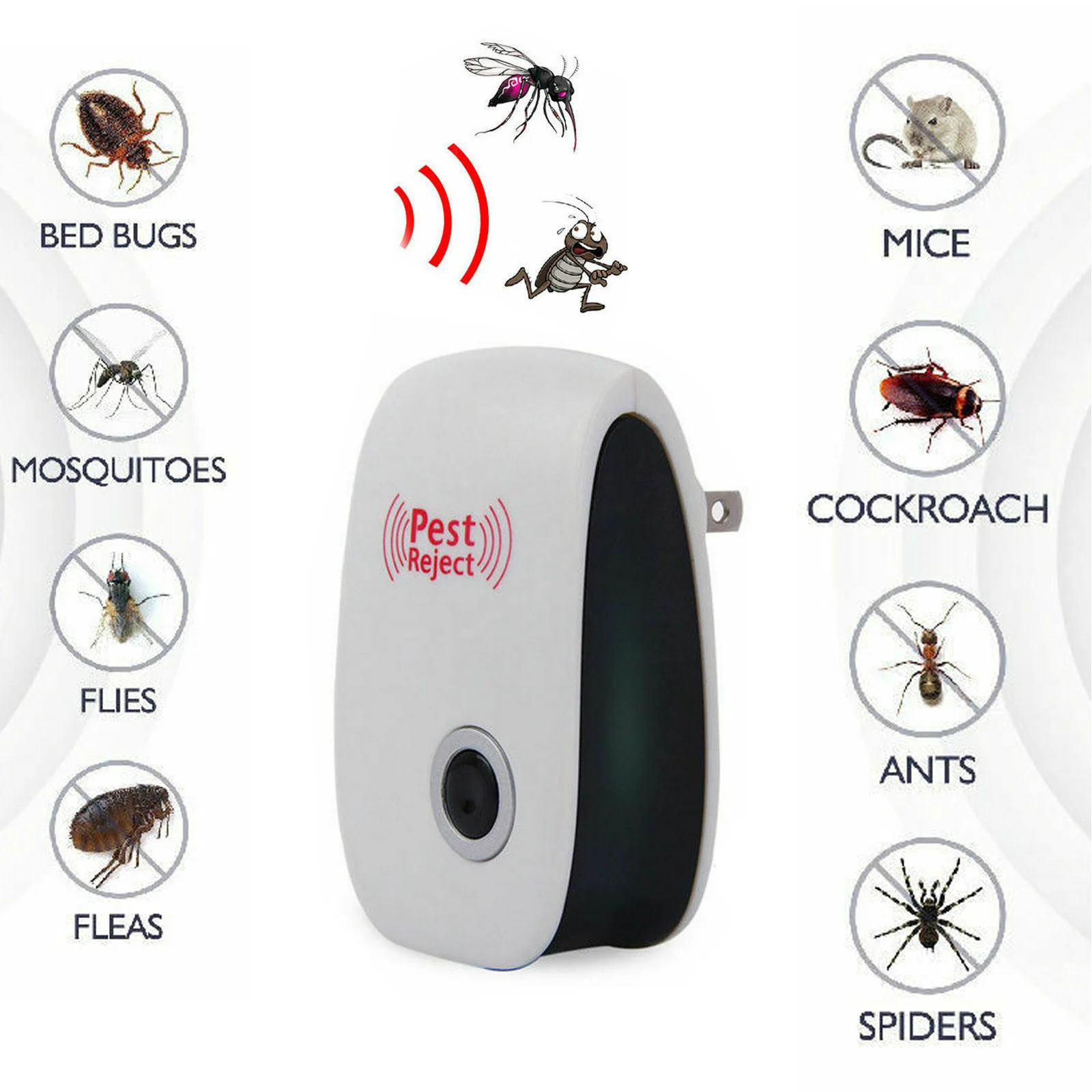 Insects Repeller Ultrasonic Pest Repeller EU US Plug 360&deg; Indoor Efficient Controls Spiders For Home
