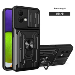 Rotating Ring Holder Magnetic Car Phone Case with Card Slot - Moto G72 4G (Black)