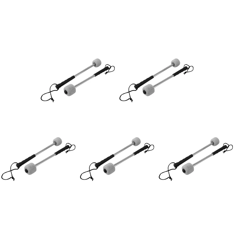 10Pcs Bass Drum Mallet Felt Head Percussion Mazze Timpani Sticks Con Manico In Acciaio Inossidabile, Bianco