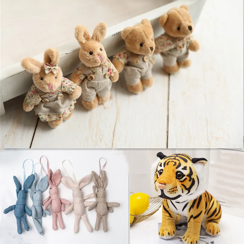 цена Newborn Photography Props Rabbit Plush Toy Doll Linen Long Feet Mini Tiger Couple Rabbit And Bear Mini Props Baby Photo Toy