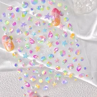 Fantasy Beach Summer Dreamy Colorful Seasnail Shell Pearl Conch Jelly Star 5D Decals Soft Relief 3D Decoration Nail Art Stickers 2
