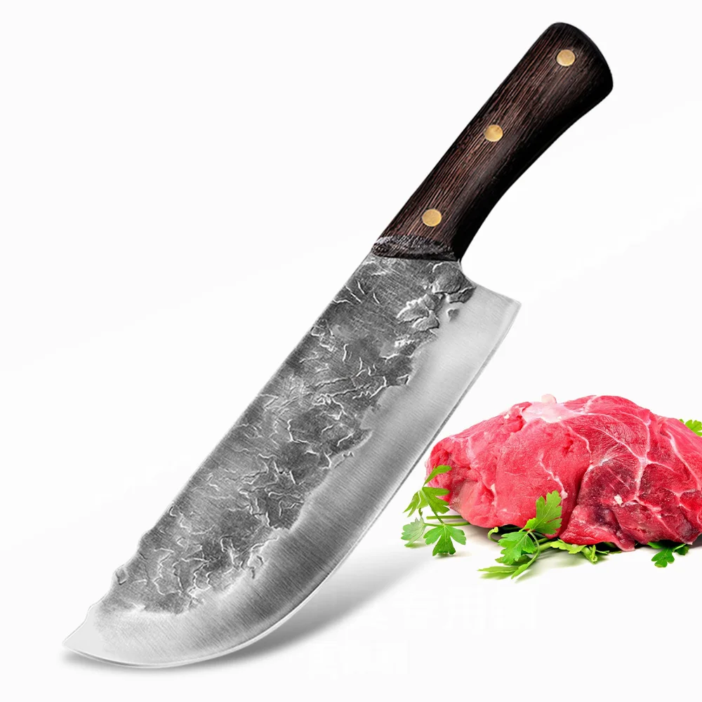 

8-inch Butcher Knife High Carbon Steel Slaughtering Knife Hand Forged Kitchen Knife Cleaver Meat Chopping Vegetable Boning Knife