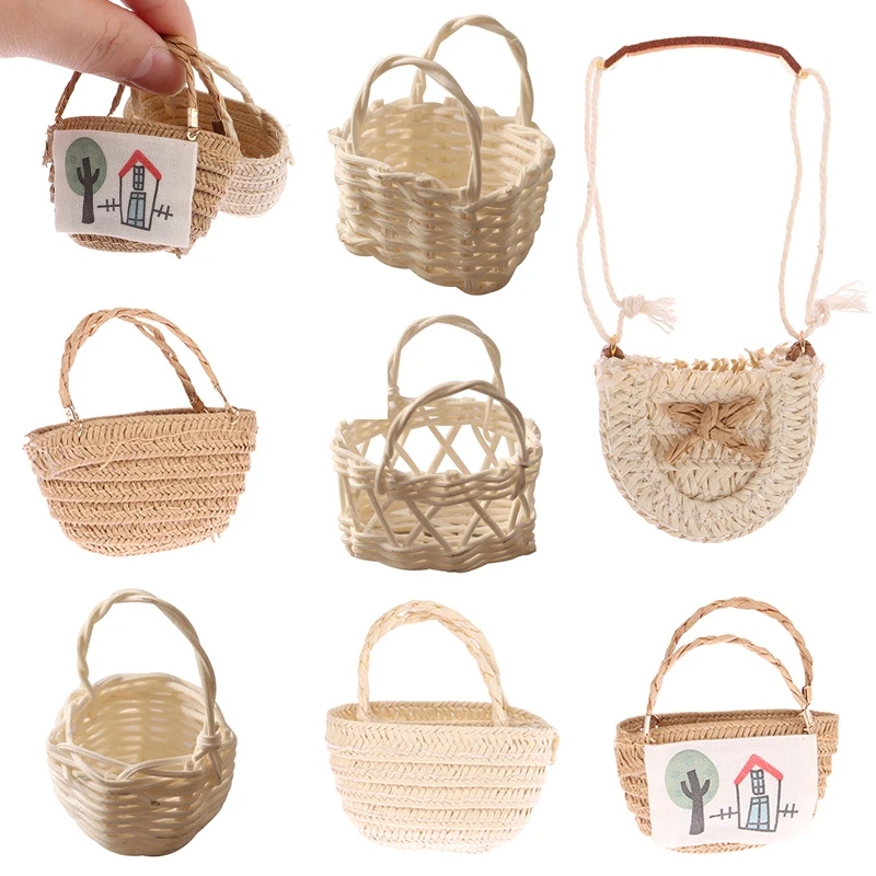

1/12 Mini Simulation Food Basket Cute Rattan Frame Hand-woven Dolls Miniature Decoration Storage Basket Dollhouse Furniture Toys