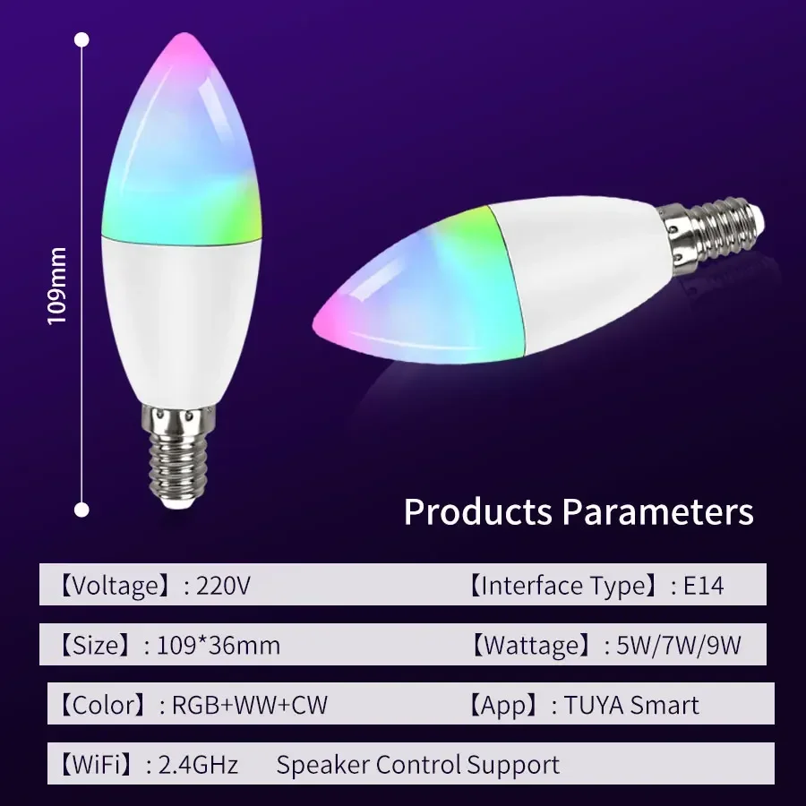 E14 WiFi Smart Light Bulb Candle Lamp 220V 5W 7W 9W RF 2.4G Remote Tuya Smart Life APP Voice Control Alexa Google Home smart led light bulbs