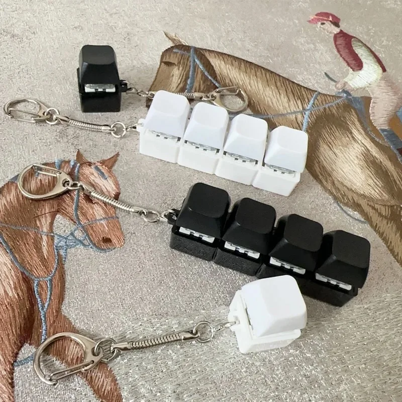 4키 LED 키보드 키 자극 완화 장난감, 손가락 압력 완화 버튼, 성인용 사무실 스트레스 해소 및 진정 키체인 선물