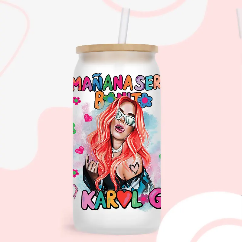 3D UV DTF Transfers Stickers 16oz Cup Wraps Karol G Star Printed For DIY Glass Ceramic Metal Leather Etc. D984 dtf transfer sticker
