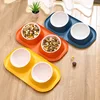 1pc Stainless Steel Double Cat Dog Bowl Cat Food Container Non-slip Base Pet Water Feeder Tilt Safeguard Neck Puppy Cats Bowls 4