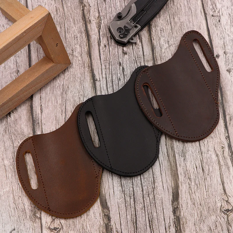 Vintage Genuine Leather Folding Knife Sheath with Belt Loop - Outdoor Hunting & Tactical EDC Holster