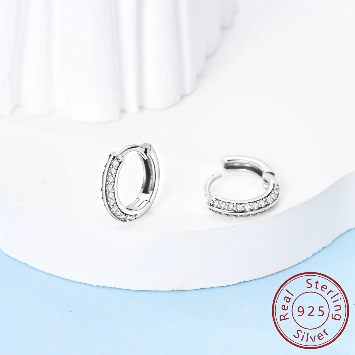 MULA 925 Sterling Silver Woman Hoop Earring Zircon Round Pendientes Fine Jewelry Gift 1PC Silver Hoop Earrings