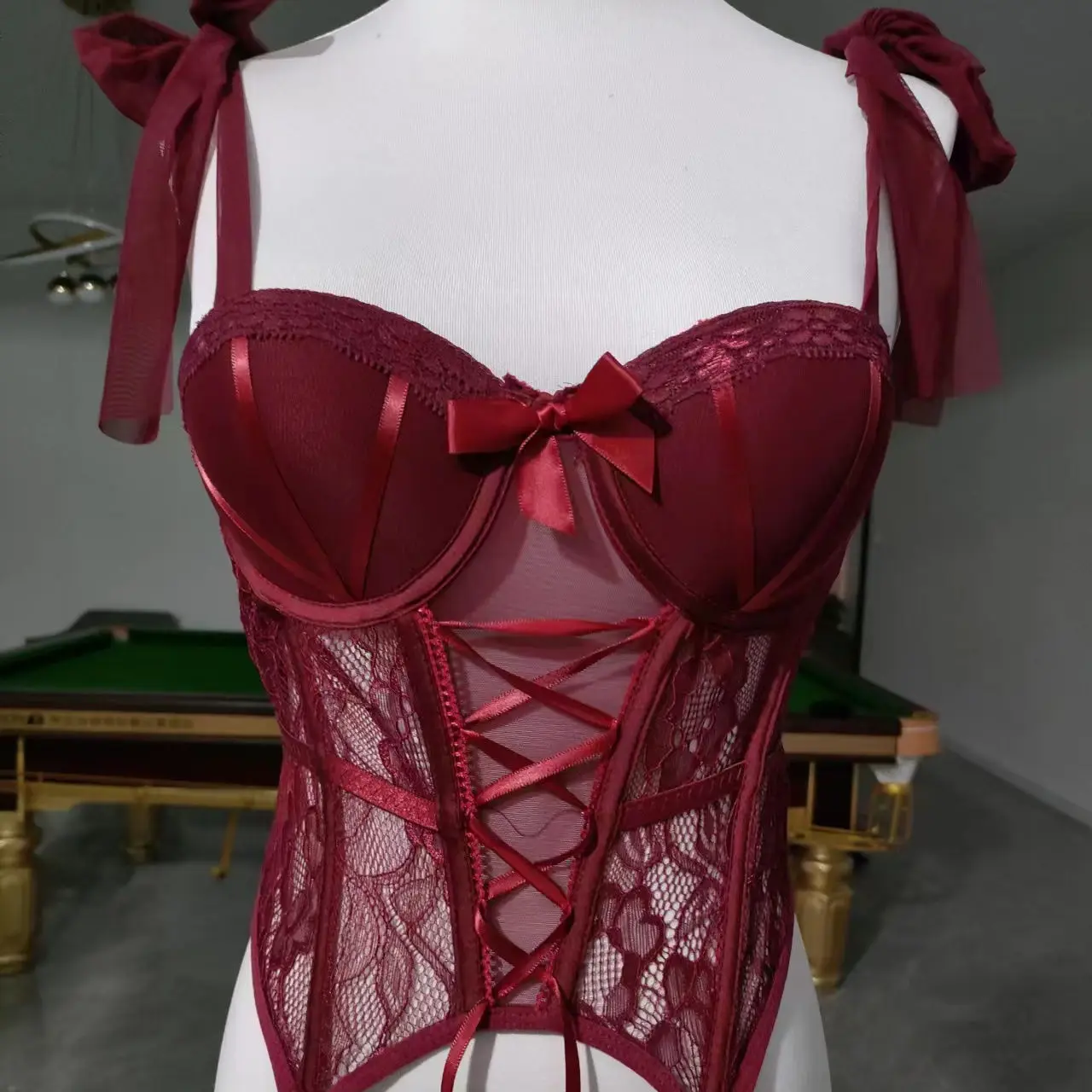 Fishbone Corsets For Women Hollowed Tops Bustier Summer Clothing Party Bowknot Fashionable Lace-Up Embroidery Ribbons Ins Girls