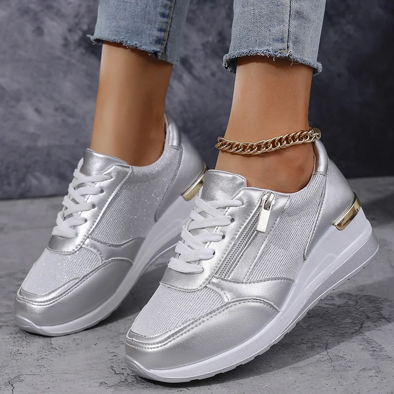 Fashion Wedge Sneakers for Women Gold Silver Platform - Uniqwear