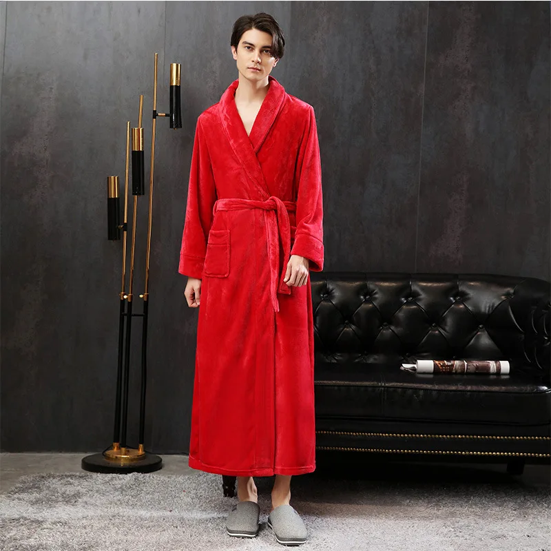 Winter Long Nightgown Robe Warmth Couple Pajamas Plus Size Loose Free Shipping Sleep Top Flannel Loungewear Bathrobe Cardigan