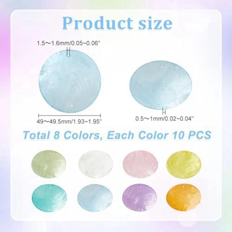 2Inch Round Sliced Capiz Shell Disc Sea Shell Coin Bead Connector with 1.5mm Dual Holes for Crafting