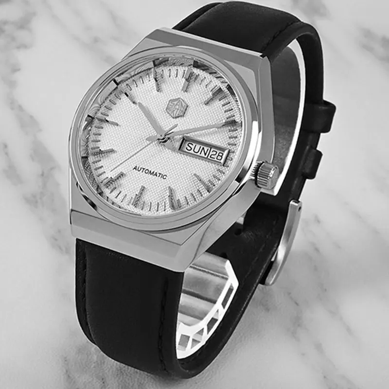 

San Martin New Men Dress Watch 37mm Luxury Fashion Seagull ST2100 Automatic Mechanical Sports Business Sapphire Double Calendar