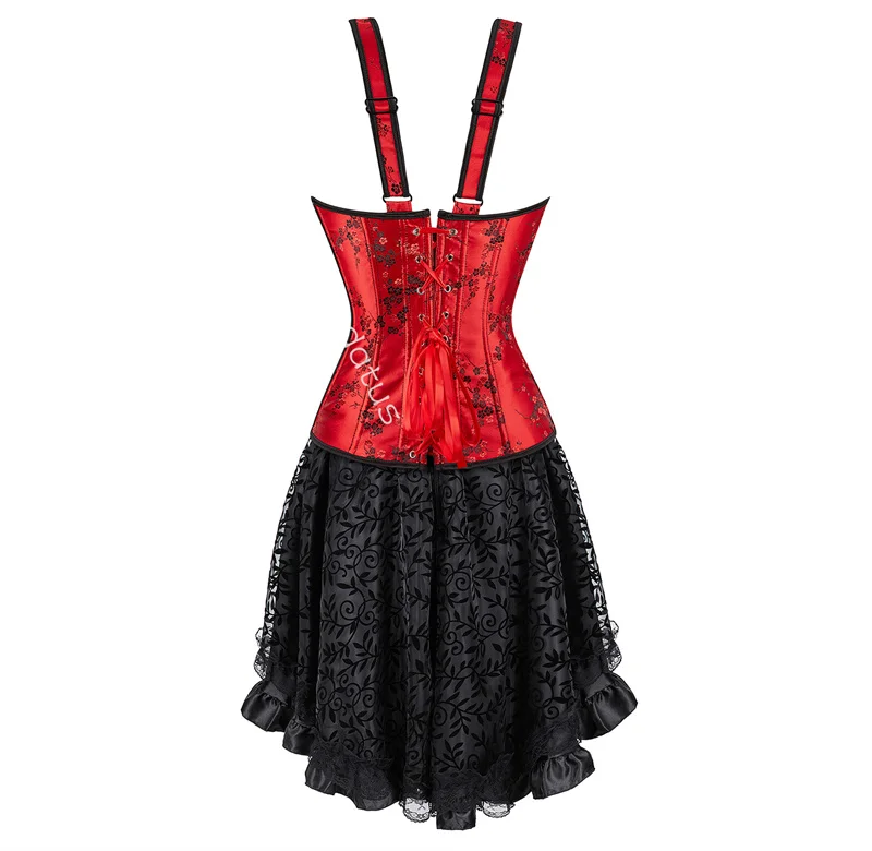 Corset Dress Women Skrit Set Shoulder Strap Lace Zipper Costume Party Sexy Burlesque Halloween Basques Outfit Plus Size Black