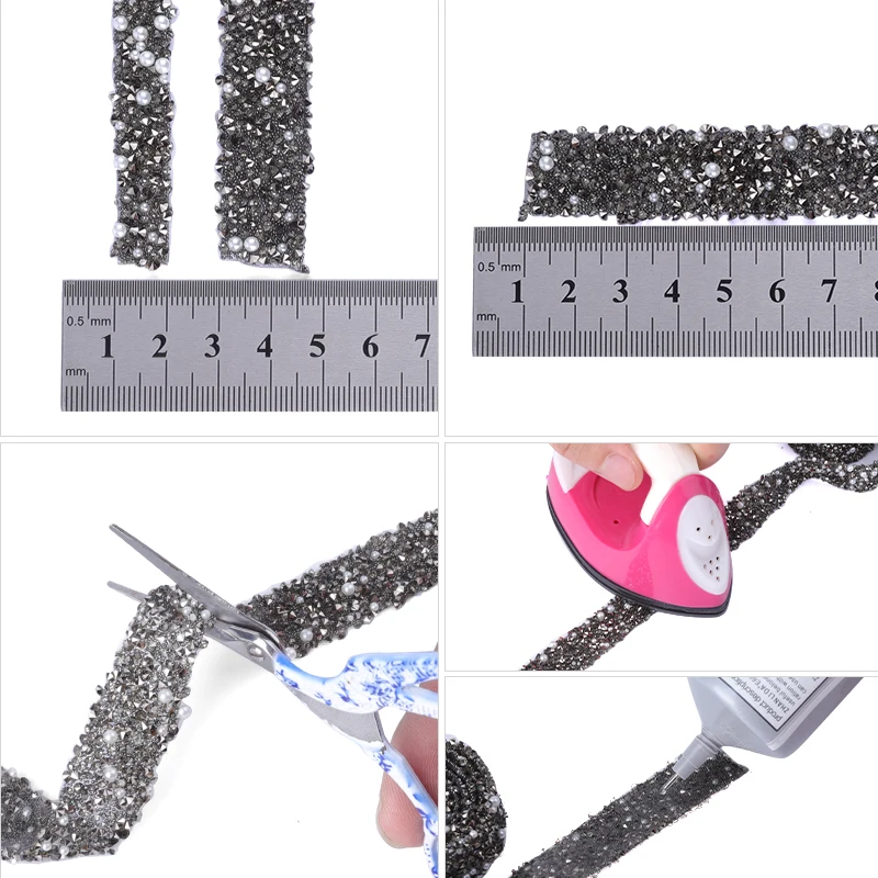 DUCrystal 골드 실버 송진 라인석 진주 트림 리본, 핫 픽스 라인석 체인, 의류 공예 신발 모자 장식에 사용