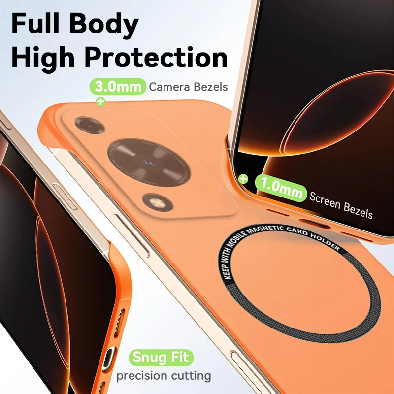 Magnetic Slim Frameless Phone Case - Matte Anti-Scratch Hard Cover, Shockproof Armor