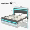 Queen Bed Frame with Adjustable Headboard & LED Lights, Upholstered Platform Bed Frame Queen Size with Type-C, Dark Grey 2