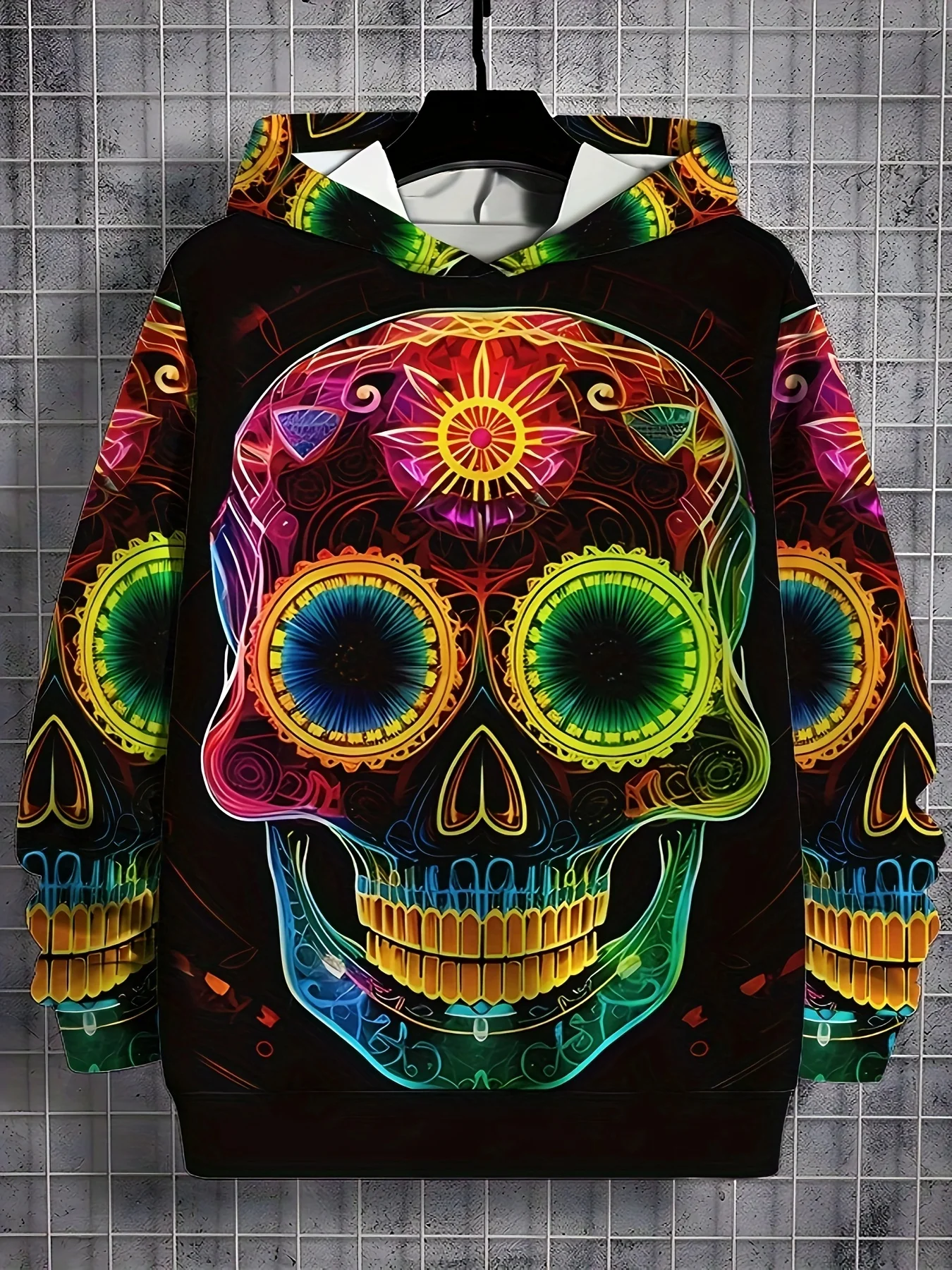 thumbnail image 1 of Sudadera con capucha para hombre, estampado 3D, estampado de calaveras vibrantes, sudadera con cordón, ropa deportiva de manga larga, jersey de calle, ropa para hombre, 1 of 4