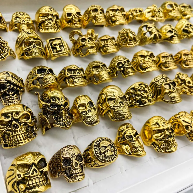 

Big Gothic Punk Skull Antique Golden Vintage Rings Mixed Style Fashion Jewelry 20pcs/lot
