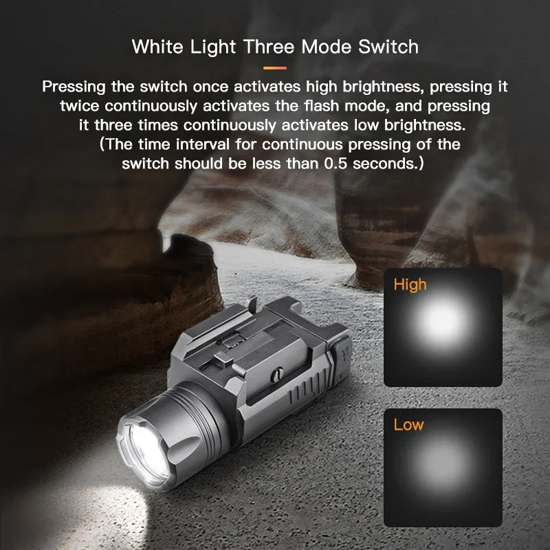Rechargeable LED Flashlight with Laser for Picatinny Rail