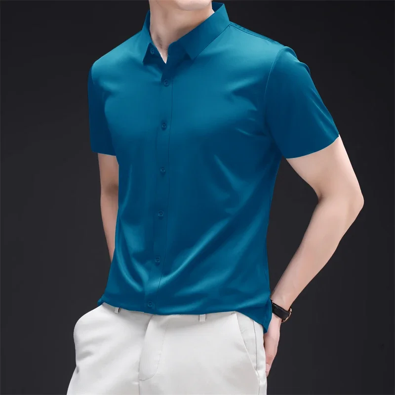 New Men's Business Casual Short Sleeved Solid Color Shirt Wrinkle Resistant Wrinkle Free Comfortable All Season Versatile Top 6