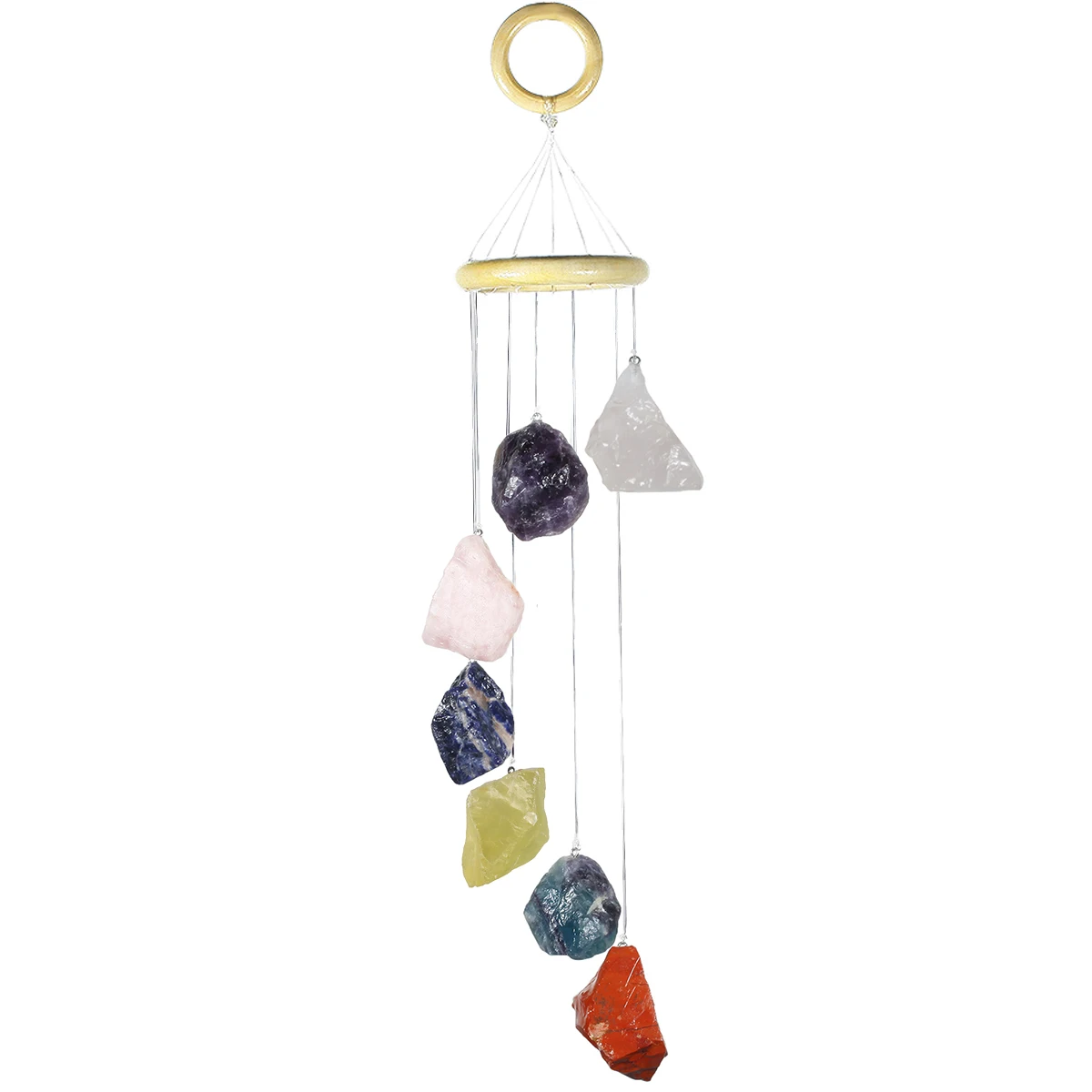 Natural Raw Gemstone Rough Crystal Stone Wind Chimes Reiki Healing Hanging Ornaments For Home Garden Decoration love heart shape crystal money tree with rough titanium coated quartz cluster base fengshui home decoration wedding ornaments