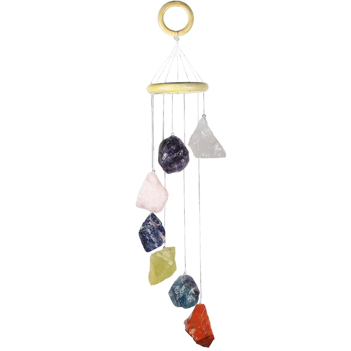 Natural Raw Gemstone Rough Crystal Stone Wind Chimes Reiki Healing Hanging Ornaments For Home Garden Decoration natural amethyst rough crystal stone drawer knobs cupboard wardrobe cabinet door pull handles with screws home decoration