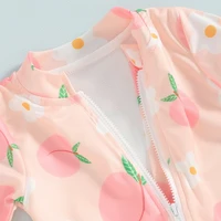 0-4Y Baby Girls Swimwear Rash Guard Fruit Print Ruffle Long Sleeve Romper Swimsuits Toddler Bathing Suits Kids Beachwear 6