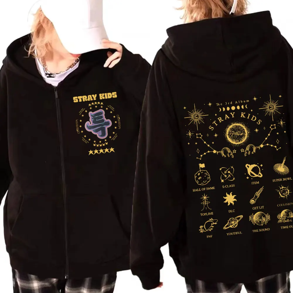 

Korean Kpop Band Stray Kids Hoodie 2023 New Album 5 Star Graphic Zipper Pullover Men Women Casual Fashion Loose Zips Sweatshirts