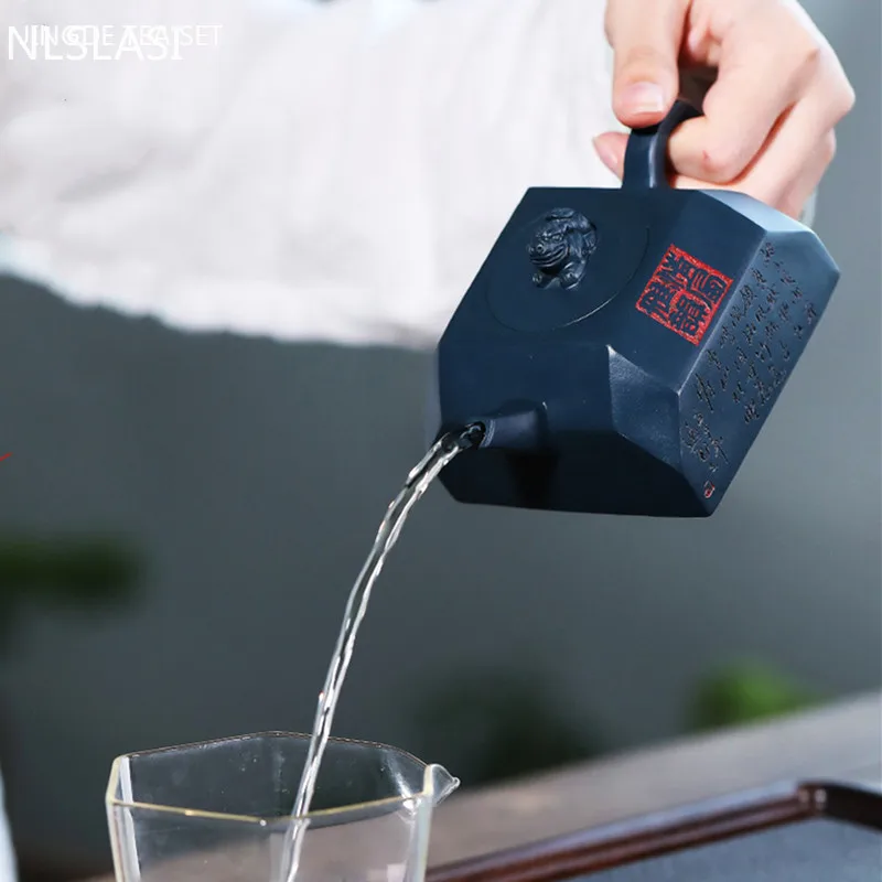 210ml Yixing High-end Tea Pot Famous Handmade Purple Clay Teapot Raw Ore Azure Mud Kettle Chinese Tea Ceremony Collectible Gifts