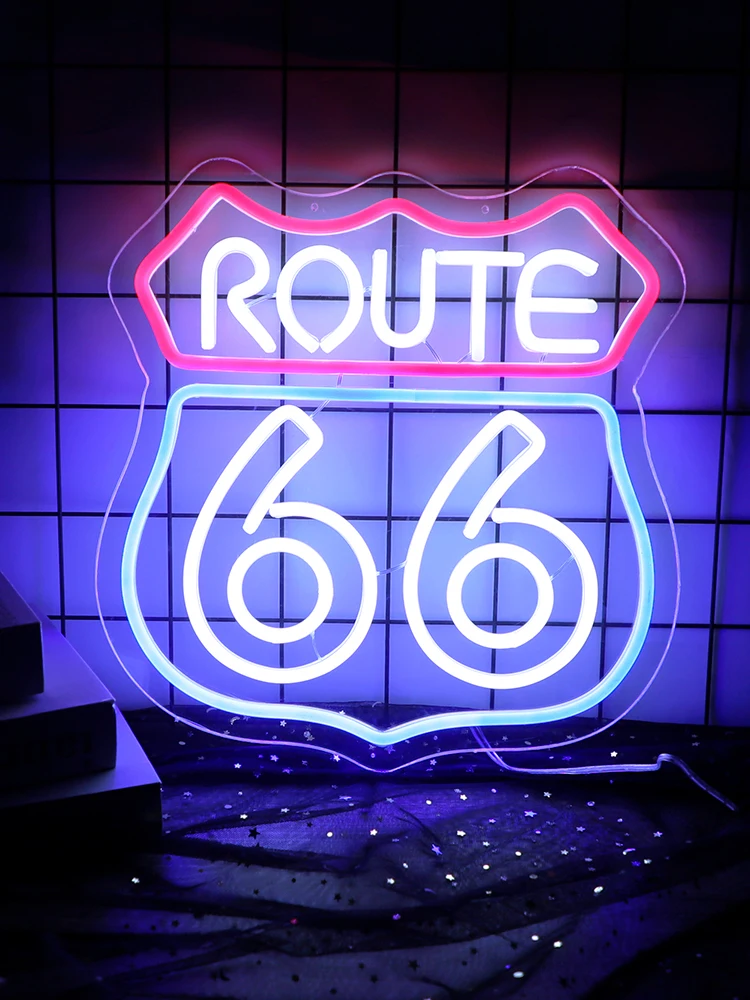 CHUANGQI   Route 66 Neon Sign Beer Bar Home Art Man Cave Neon Light Handmade with Dimmable LED Neon Lights Signs for Bedroom images - 6