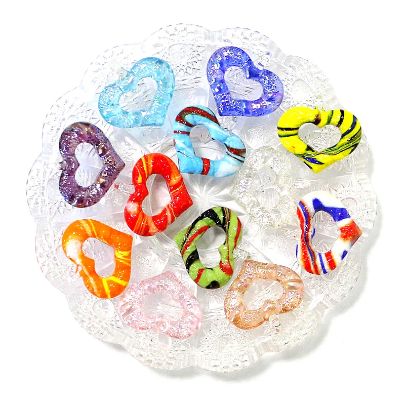 

6pcs Colorful Murano Glass Heart Shape Charms Pendant Ornaments Creative Fashion DIY Women's Jewelry Necklace Making Accessories