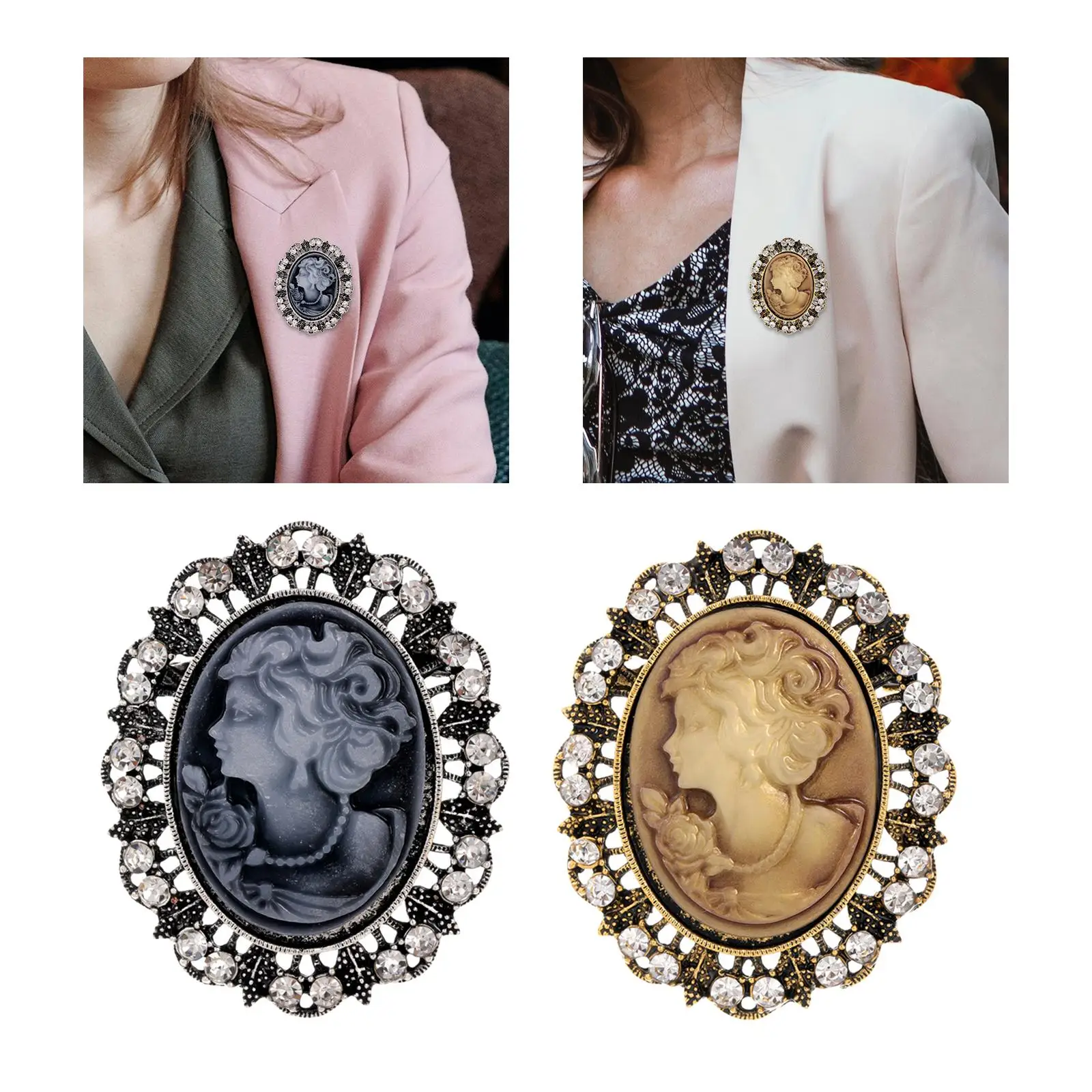 Lady Portrait Brooch Pin Rhinestone Vintage Style Gem Brooch for Christmas Scarf Lady Portrait Brooch Pin Rhinestone Vintage Style Gem Brooch for Christmas Scarf