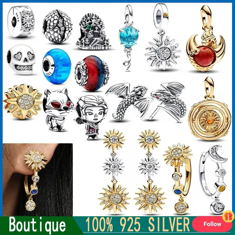 New Women's Jewelry 925 Sterling Silver Game Series Dragon Power Sun Earrings with Bracelet Necklace Women's Exquisite Gift dragon jade seal afghanistan white jade large seal exquisite ornament collection bag lettering gift