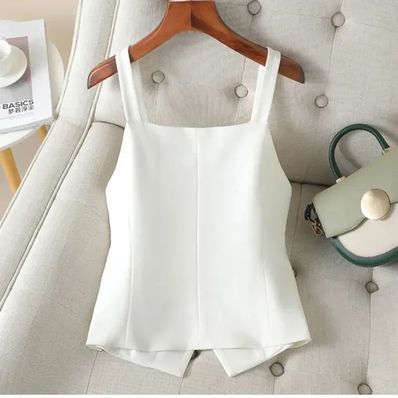 QNQO Camisole for Women Vests V-neck Spaghetti Strap Backless Sleeveless Tops 2025 Streetwear New Fashion Single Breasted Vest 5