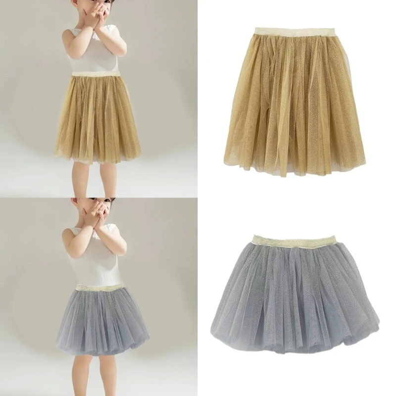 

Kids Girls Skirt Ballet Tutus Elastic 3 Layered Tulle Tutus with Sequins