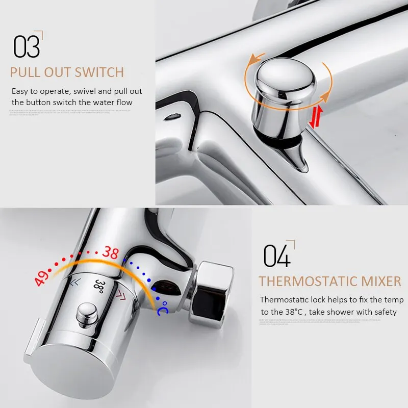Chrome Thermostatic Shower Faucets Valve Bathroom Thermostat Mixer Tap Spool Hot And Cold Mixer Core Bathtub Shower Accessories