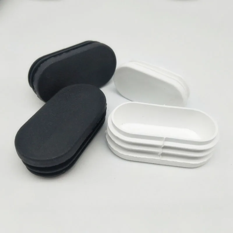 Oval Oblong Tube End Caps, Black/White Plastic Furniture Accessories