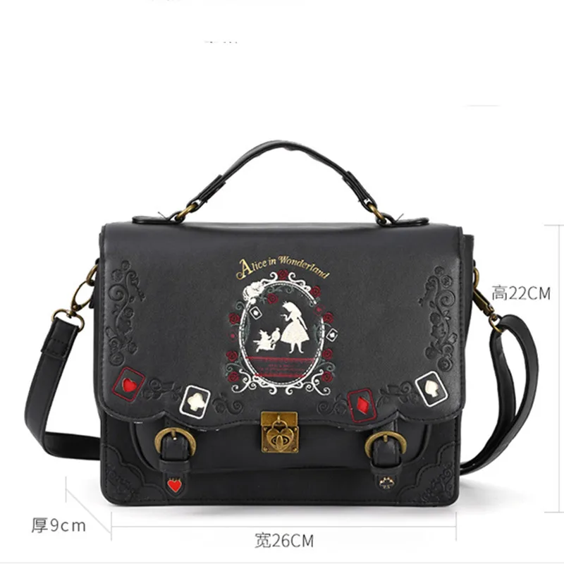 Alice In Women Backpack Vintage Student Schoolbag Playing Cards Silhouette Embroidery Leather Bag womens backpack