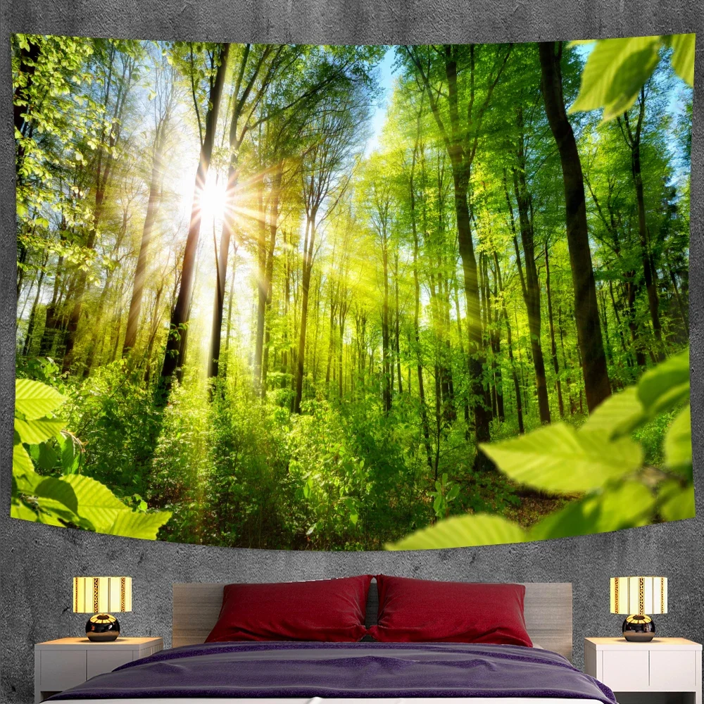 Tapestry decor Natural Forest Landscape Tapestry Psychedelic Scene Mandala Home Art Decorative Tapestry Hippie Bohemian Yoga Mattress Sheet