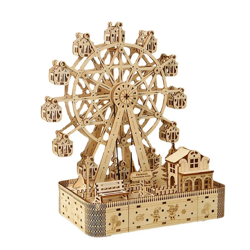 Kids Toys Wooden Puzzles Led Rotatable Ferris Wheel Music Octave Box Model Mechanical Kit Assembly Decor DIY Toys for Kids Gifts pull toy car transport dinosaur truck back dino car vehicle container storage model lighting music kids toys boys birthday gift