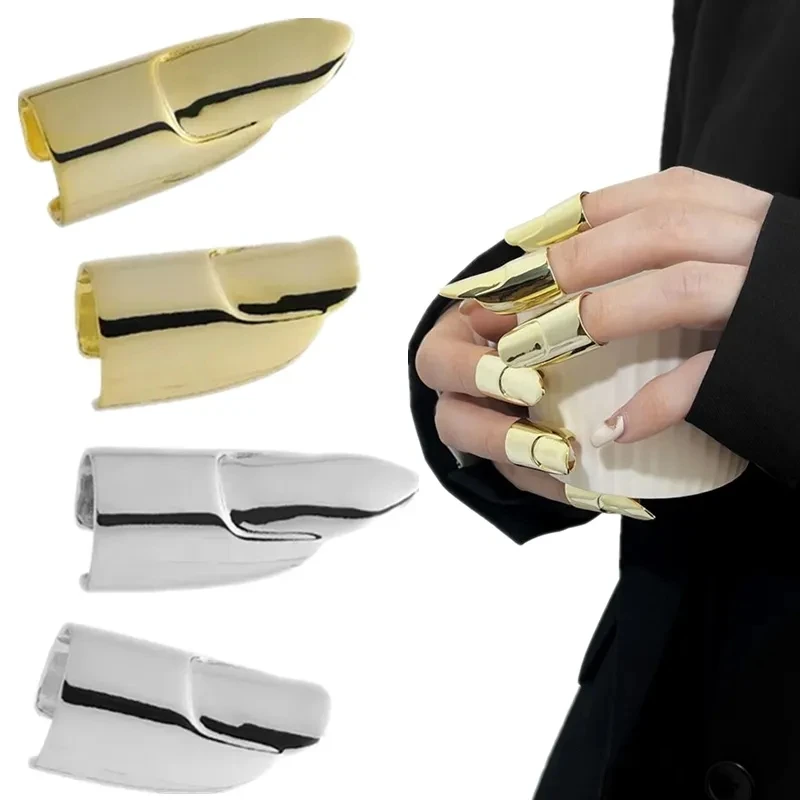 

2PCS Metal Nail Cover Ring Hip Hop Pharaoh Unisex Punk Gold Silver Color Titanium Finger Cosplay Costumes DIY Prop for Halloween