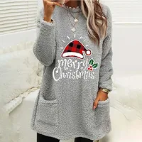 Plus-size European and American cross-border  autumn and winter new casual print pocket plush sweatshirt - Image 4