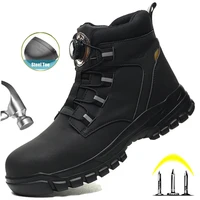Rotating Button Work Shoes for Men Anti Puncture Work Sneakers Waterproof Work Safety Shoes Non Slip Steel Toe Tactical Boots