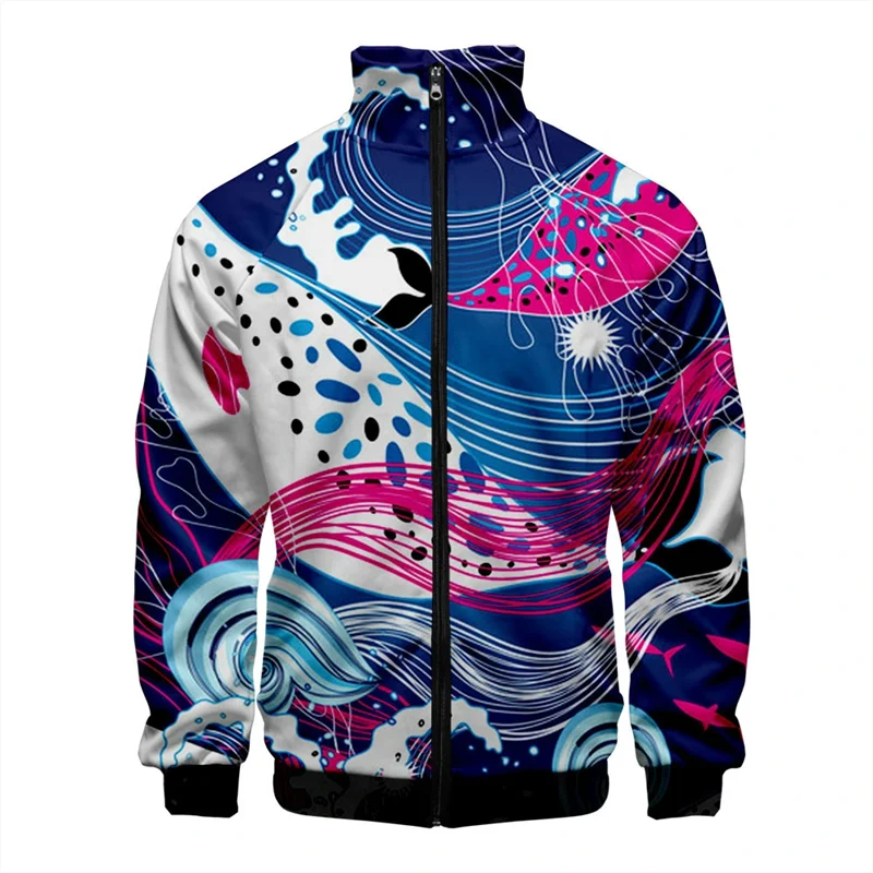 thumbnail image 1 of Chaqueta con estampado de sublimación 3D divertido, patrón personalizado, flores, animales marinos, suéter de cuello alto para hombres y mujeres, ropa, 1 of 4