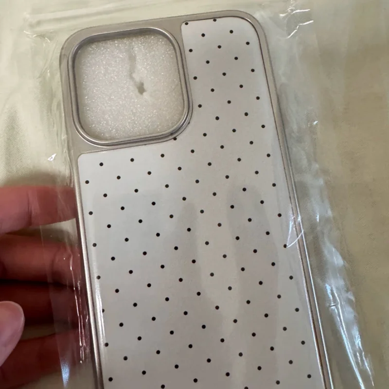 Minimalist Silver Frame Black Polka Dot Phone Case - Stylish Shockproof Protective Shell