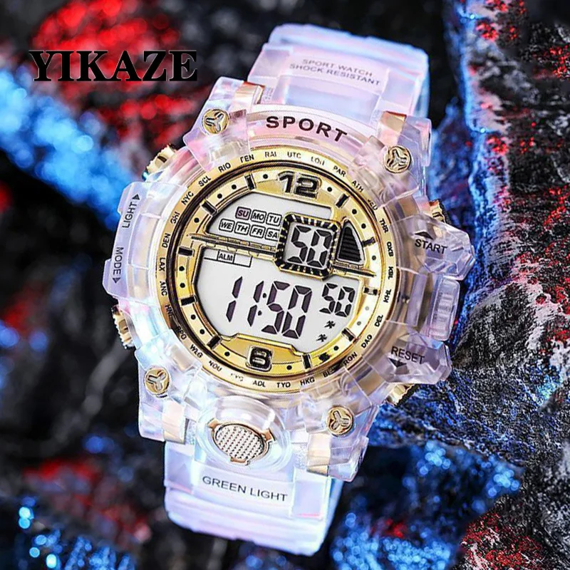 Digital Watch YIKAZE Fashion Digital Watch for Women Men Luxury Women Sports Watch Transparent Design Student Child Electronic Wristwatch