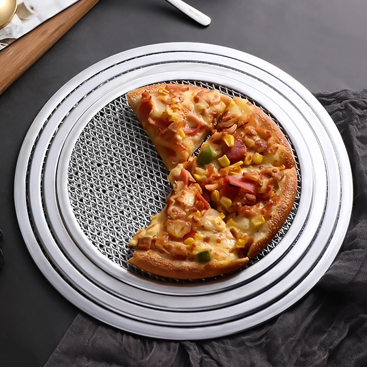 Pizza Bakeware 8/9/10/11/12/13 Inch Round Pizza Baking Tray DIY Pizza Screen Metal Net Non-stick Pan Seamless Aluminum Screen